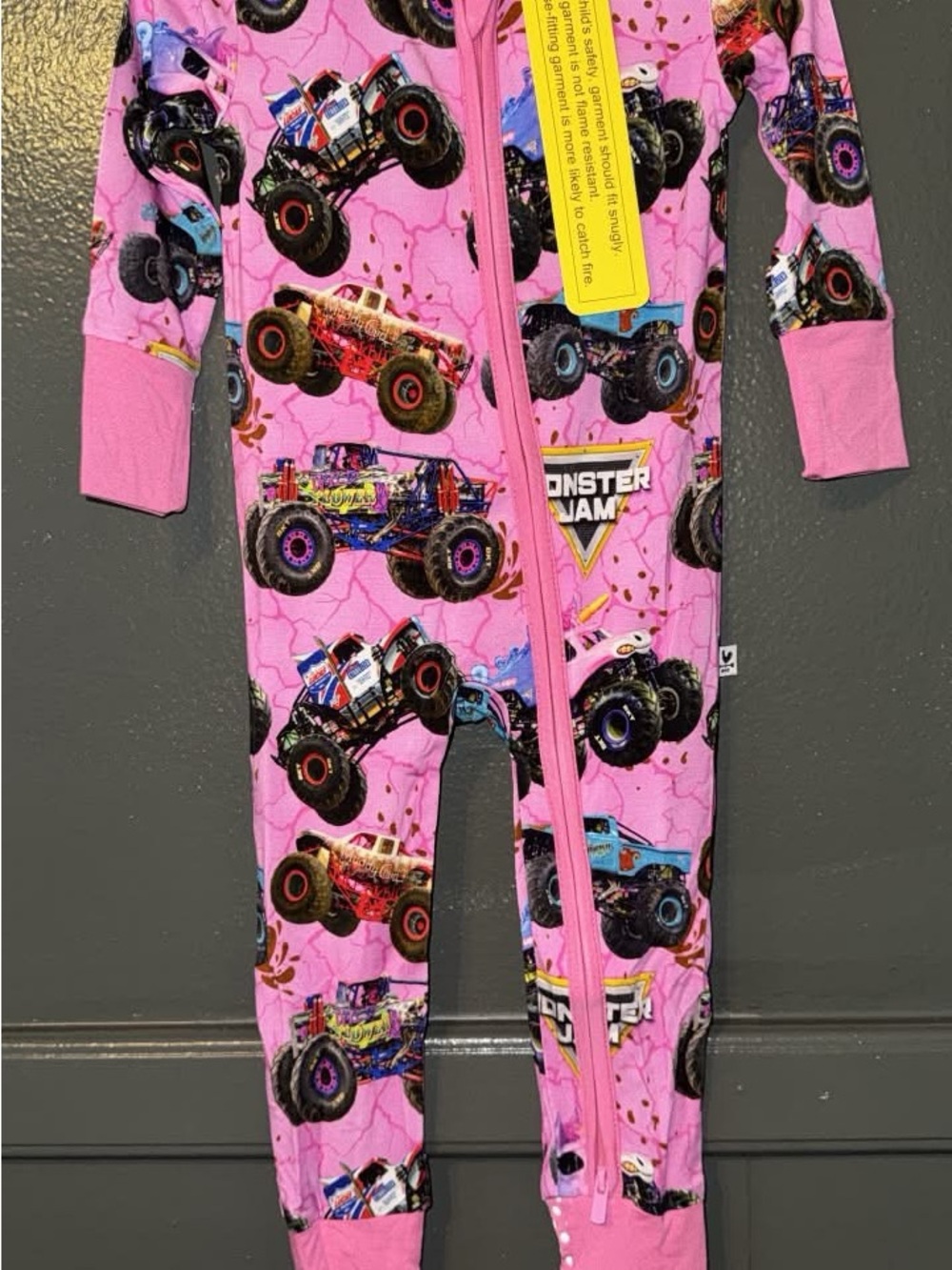 BAMBOO Pink Monster Jam Truck Print One-Piece Footie